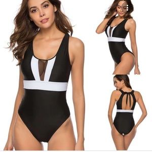 NEW Black White Mesh One Piece Swimsuit Small
